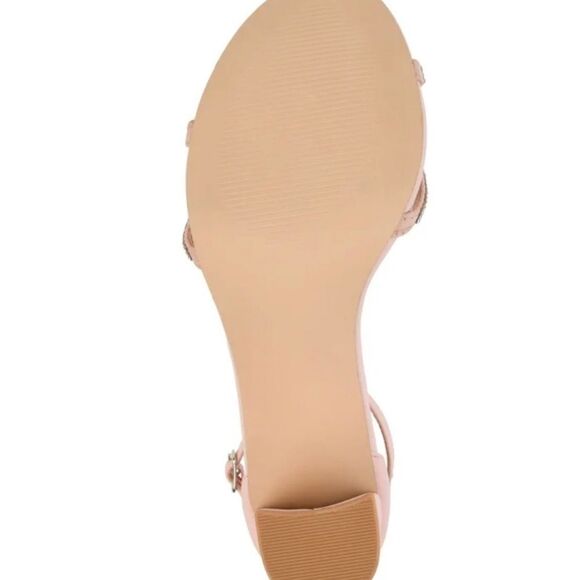 Journee DENALI Blush Pink Rhinestone Sparkle T strap Open Toe Block Heel Sandals - Picture 7 of 16